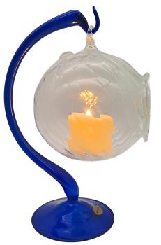 Windlicht mit Ständer (gerippt/blau)